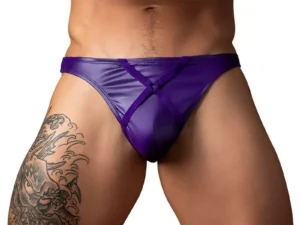Male Power Eggplant Crossover Thong Plum L/XL – Seductive Wet-Look Men’s Underwear