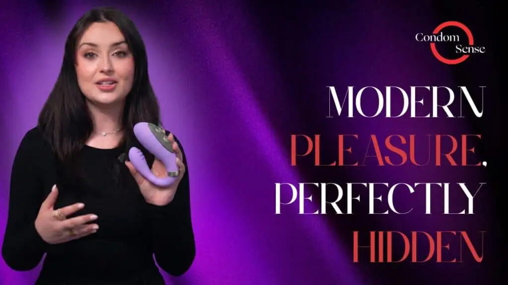 Blog banner reading Modern Pleasure Perfectly Hidden, with a host holding a lavender panty vibrator