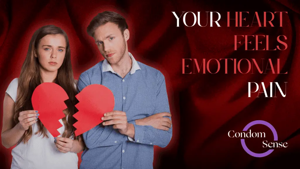 Blog banner reading Your Heart Feels Emotional Pain, with a couple holding a torn paper heart