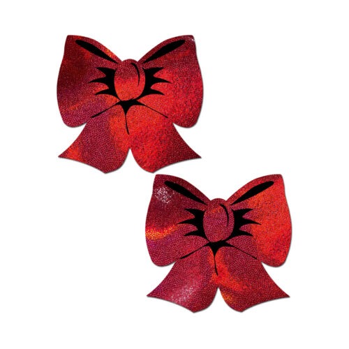 Pastease Holographic Red Bow Pasties - Waterproof, Hypoallergenic Nipple Covers