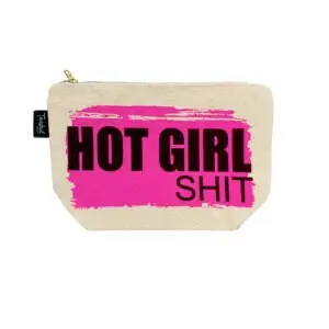 Canvas zipper pouch printed with a bold pink Hot Girl slogan