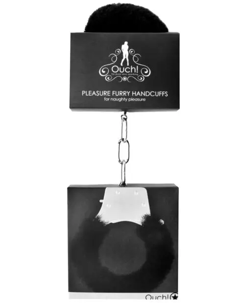 Ouch by Shots Furry Pleasure Handcuffs, Black, Part Number OU004BLK
