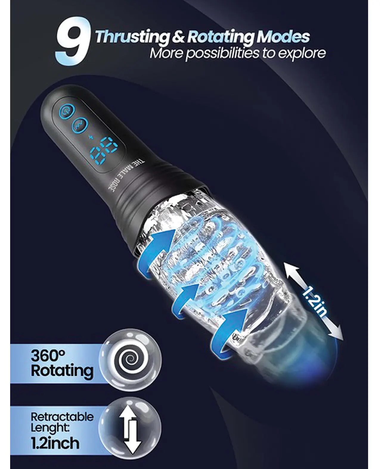 The Male Rose Pro Rechargeable Thrusting, Rotating & Vibrating 3D Masturbator - Black - Image 4